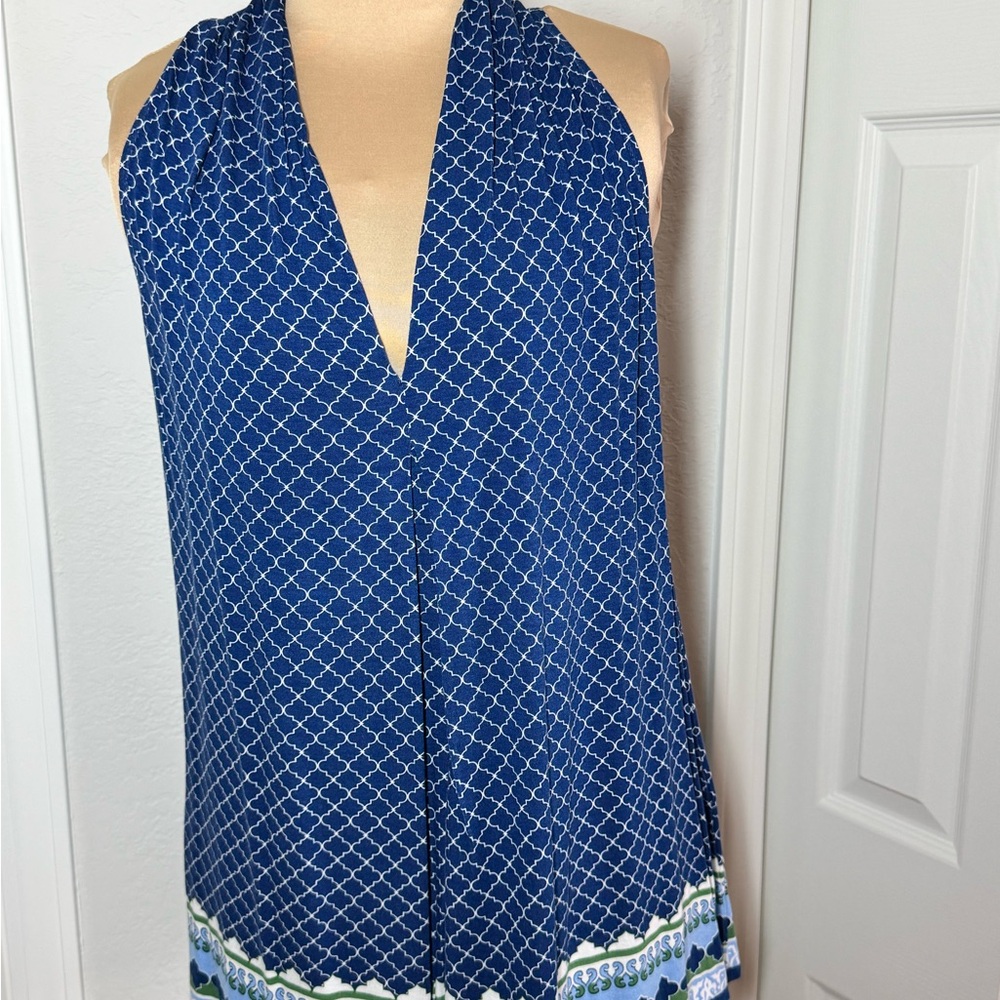 Max Studio Navy and White Printed Halter Tunic